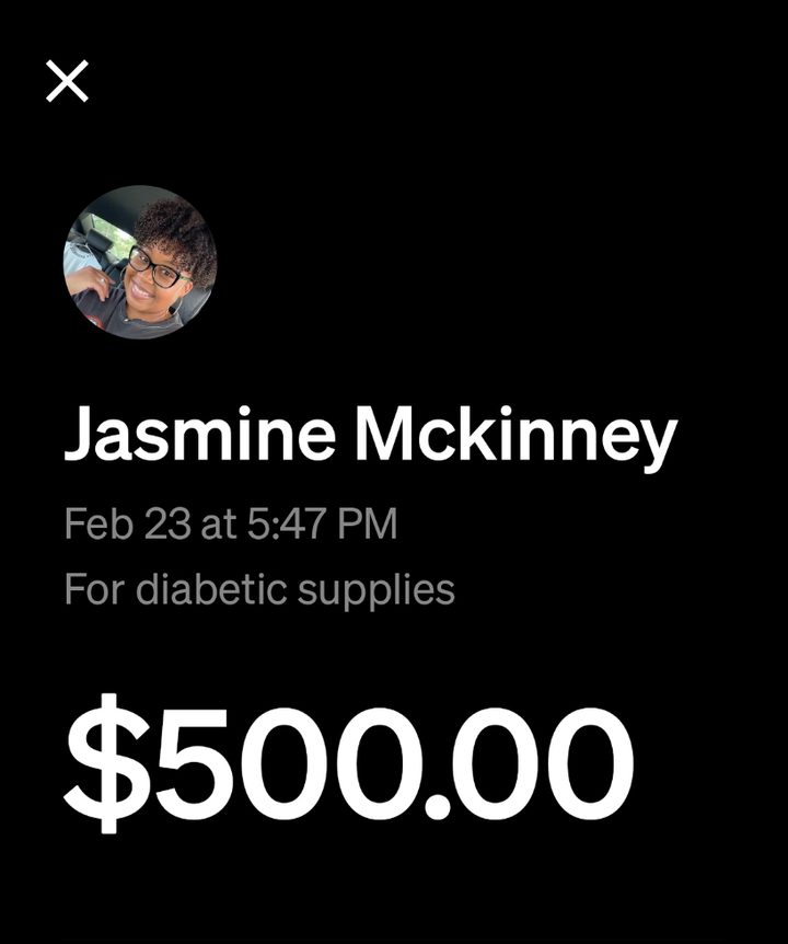 Cash App payment of $500 sent for diabetic supplies