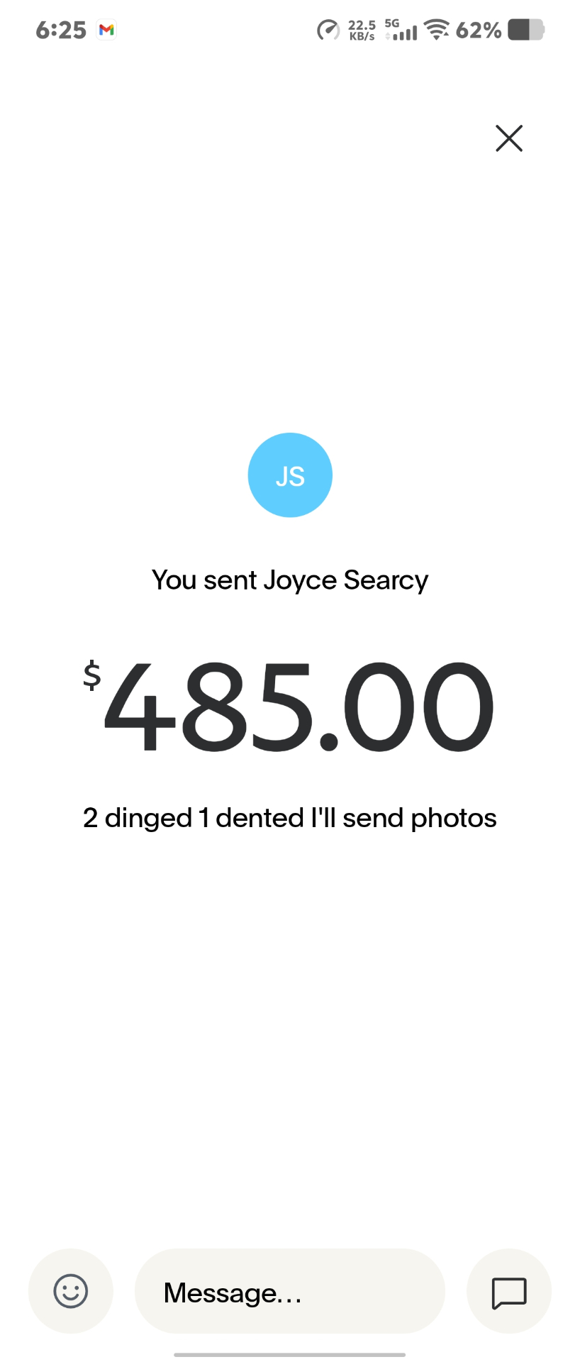 PayPal payment of $485 sent to Joyce Searcy for diabetic supplies
