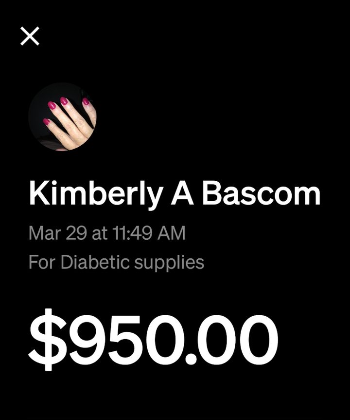 Cash App payment of $950 sent for diabetic supplies
